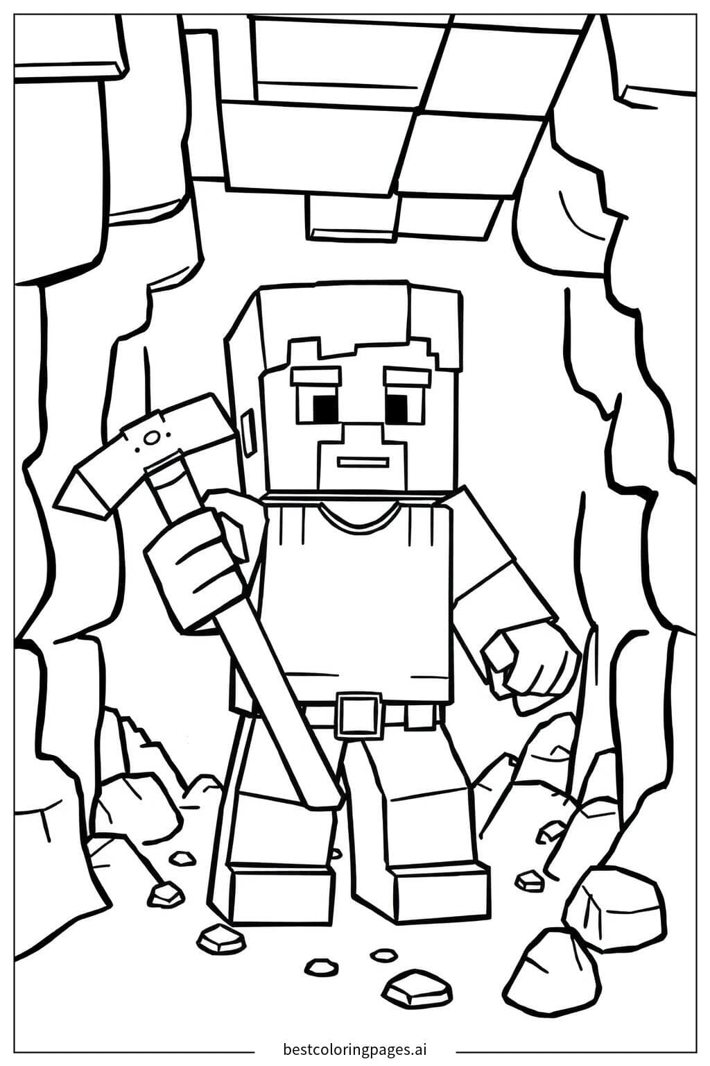 Steve explorant une grotte souterraine