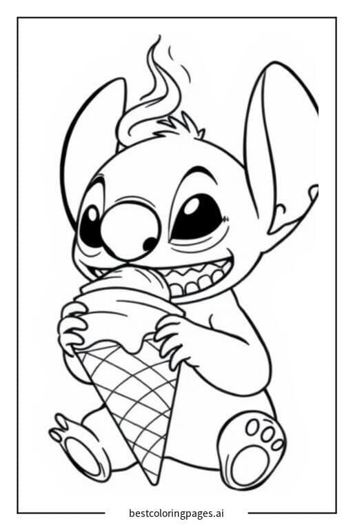 Stitch Enjoying Ice Cream