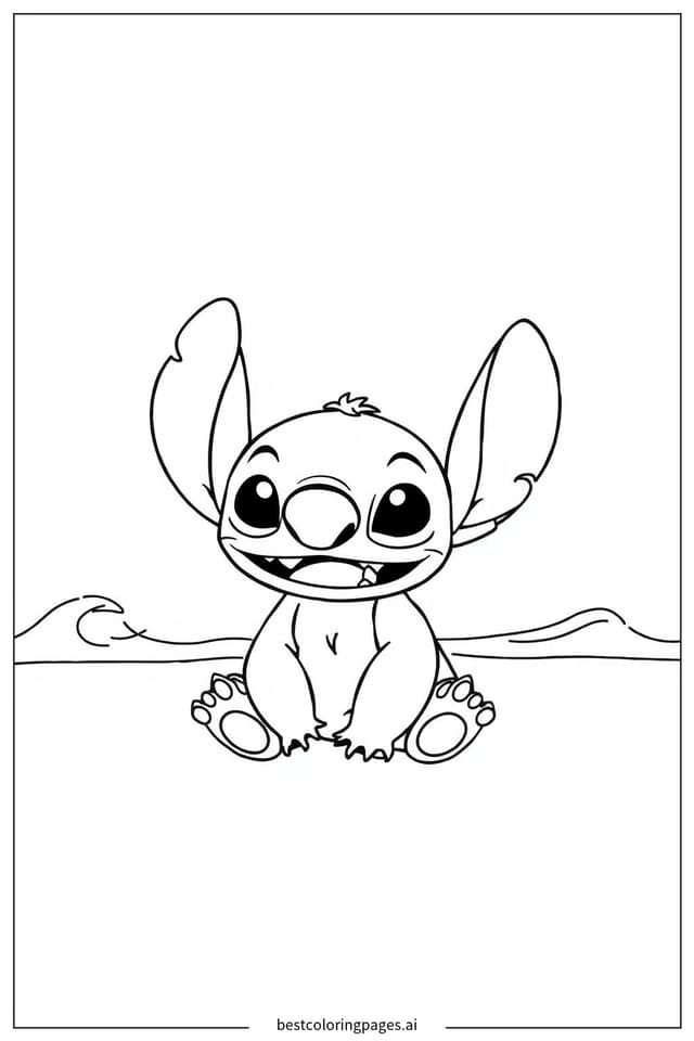 Dibujos de Stitch sentado en la playa para Colorear