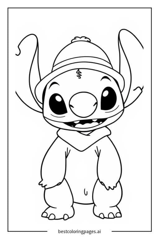 Stitch Wearing a Simple Hat Coloring Page