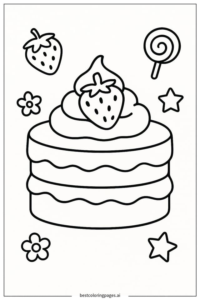Disegni di Torta alla Fragola da Colorare