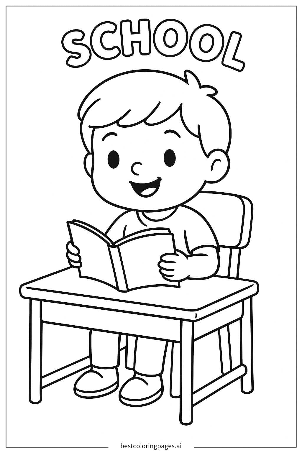 Child Enjoying a Book at School