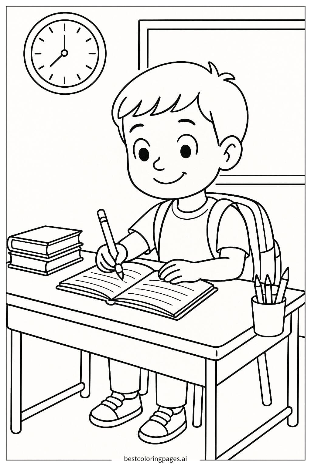 Student Writing at Desk Coloring Page