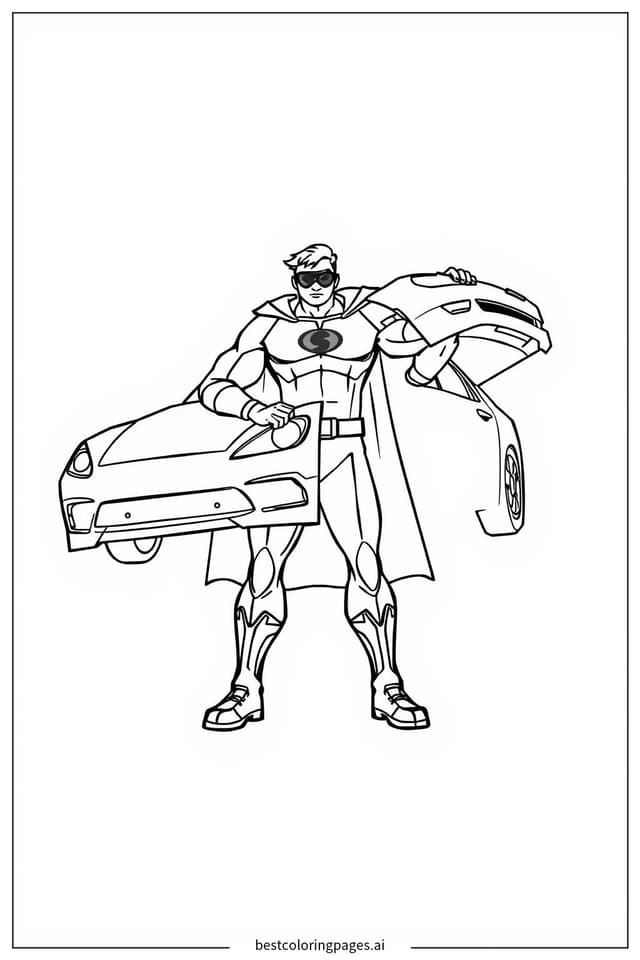 Superhero Lifting a Car Coloring Pages