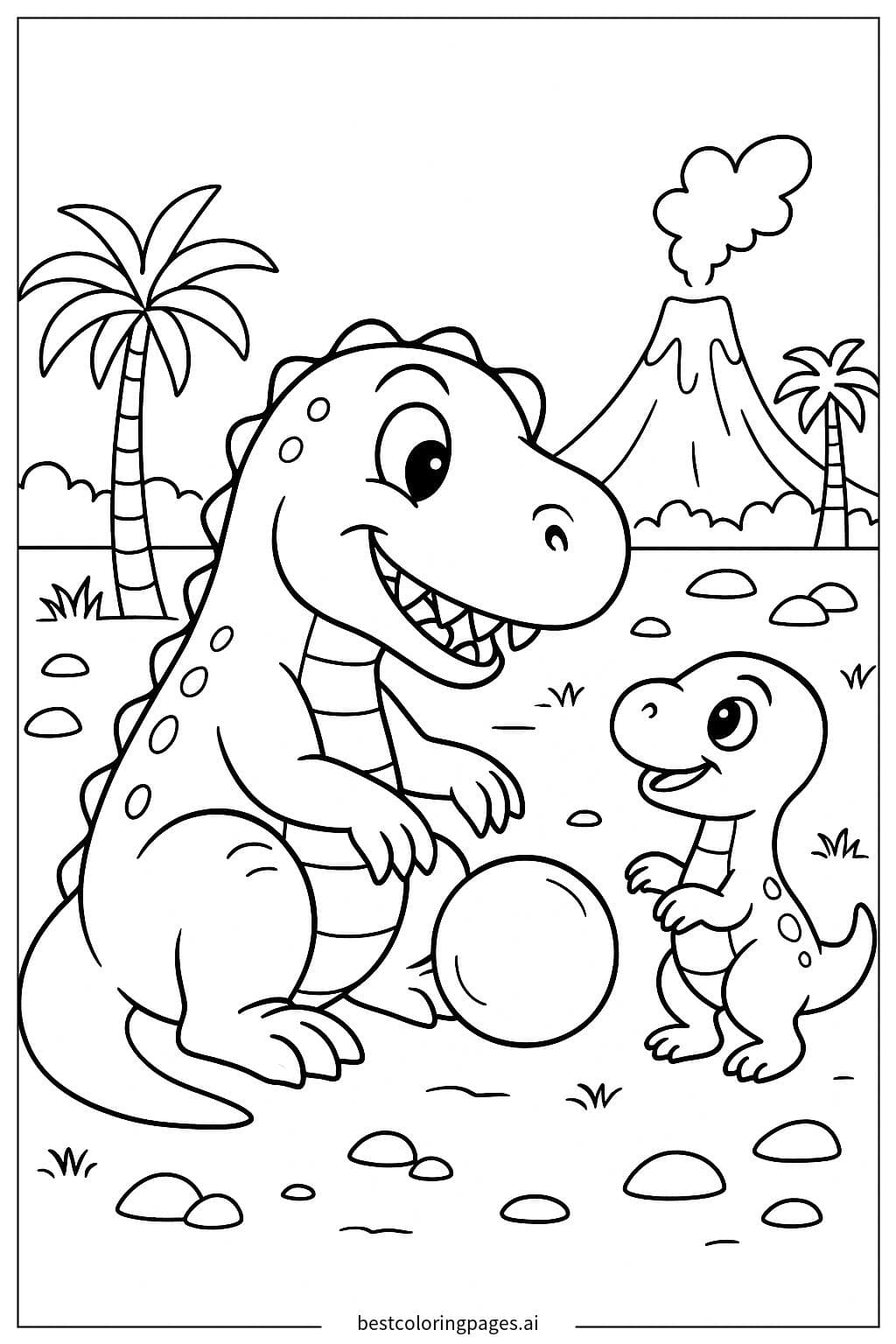 T-Rex Playing with Baby Dinosaur