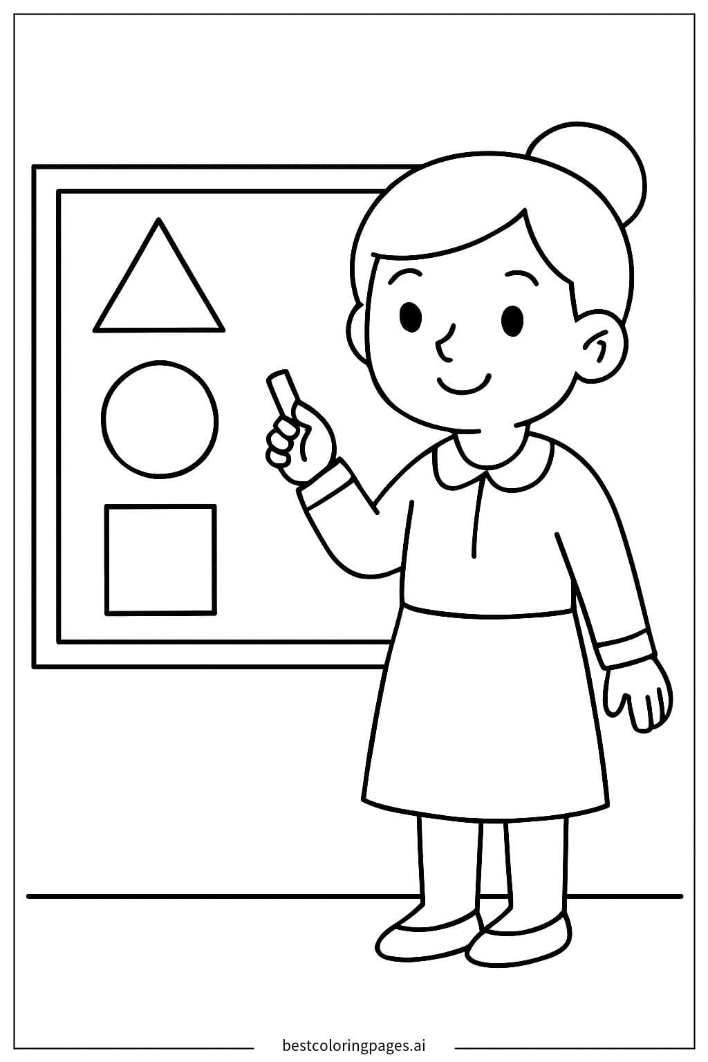 Teacher Explaining Shapes on Blackboard