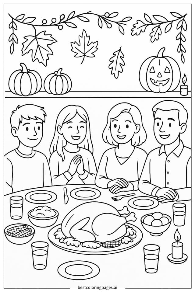 Thanksgiving-Dinner-Szene Ausmalbilder