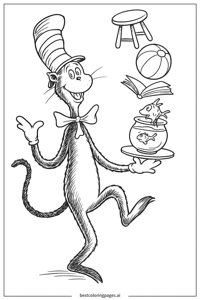 The Cat in the Hat's Balancing Act Coloring Page