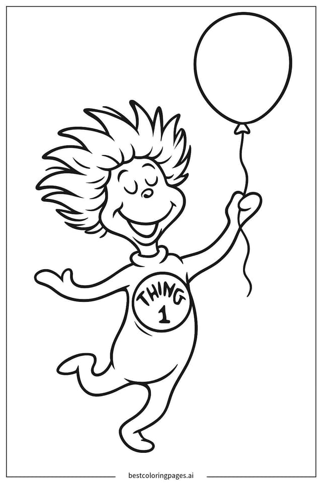 Thing 1 Holding a Balloon from Dr. Seuss Coloring Page