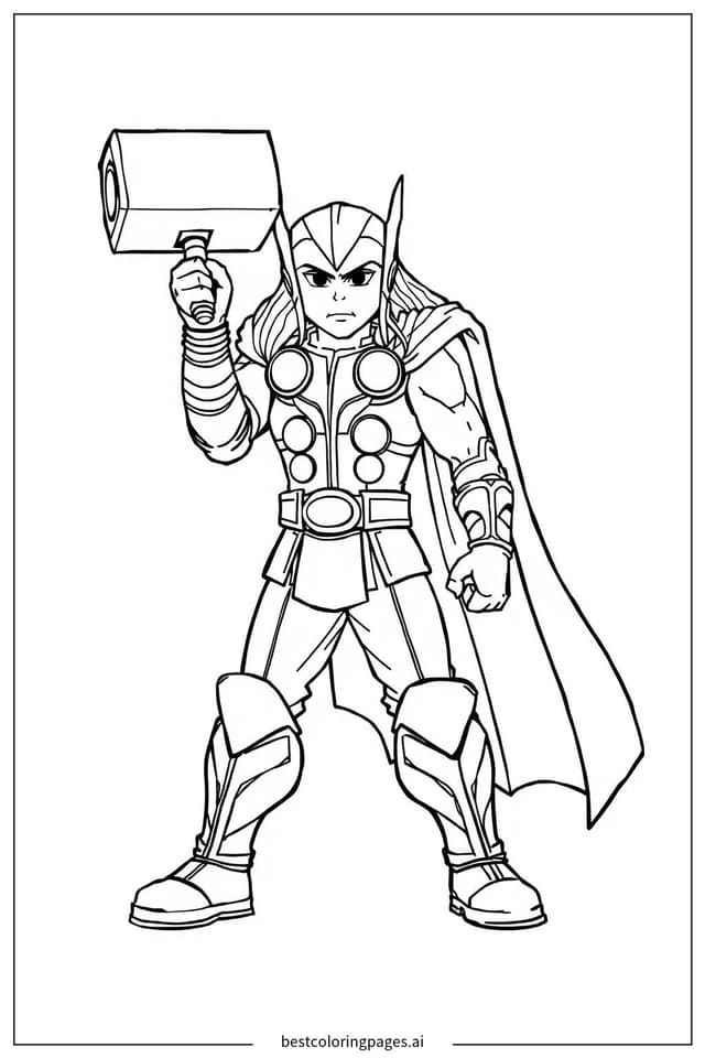 Disegni di Thor con Martello da Colorare