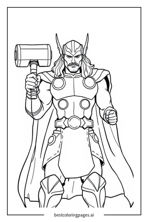 Thor holding his hammer Coloring Pages