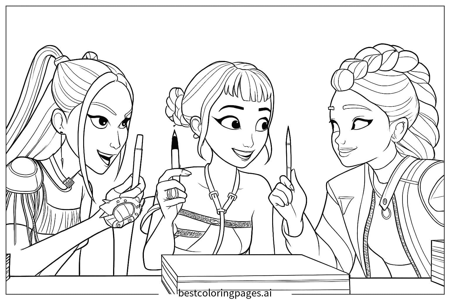 Three Girls Engaged in Study