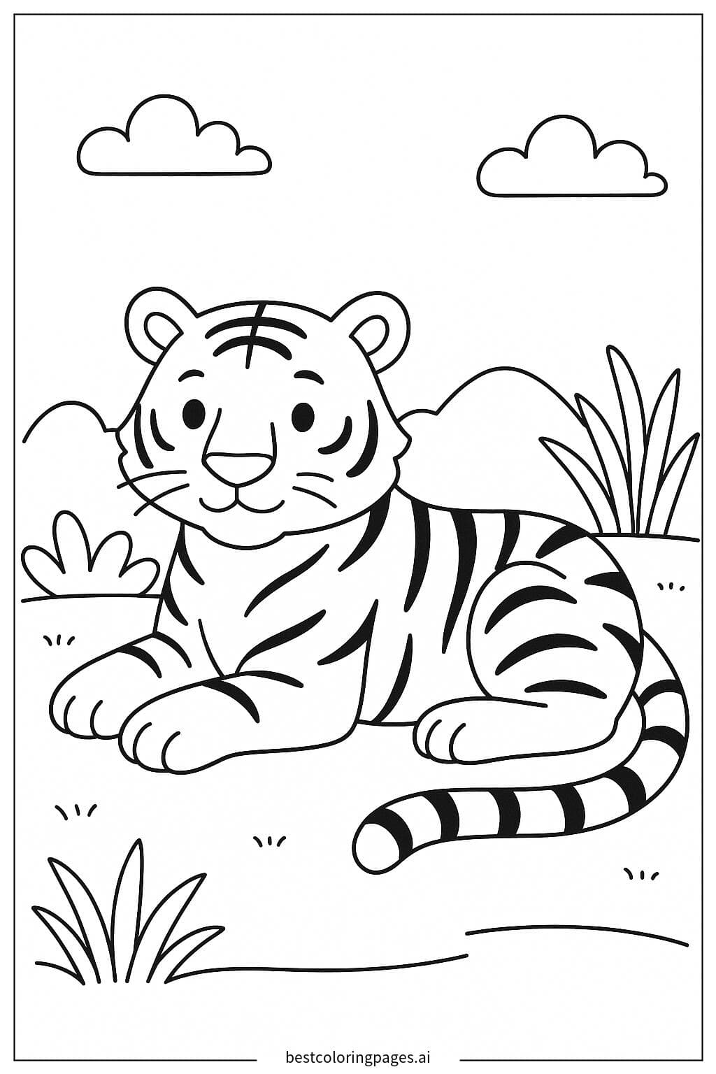 Tiger Relaxing on the Ground