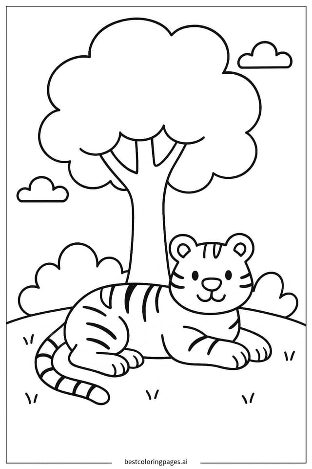 Tiger Resting Under the Shade Coloring Pages