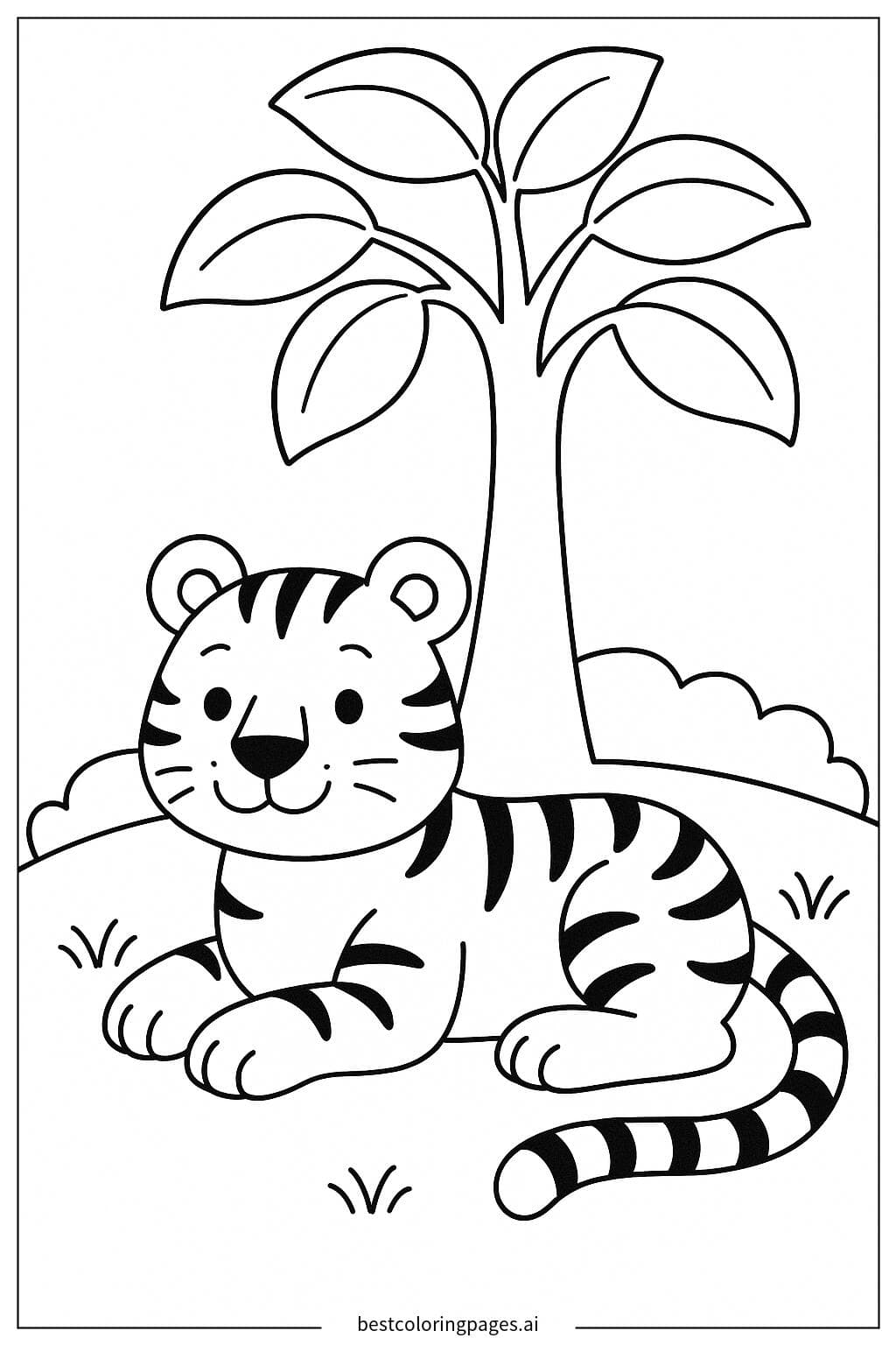 Tiger Relaxing Under a Tree
