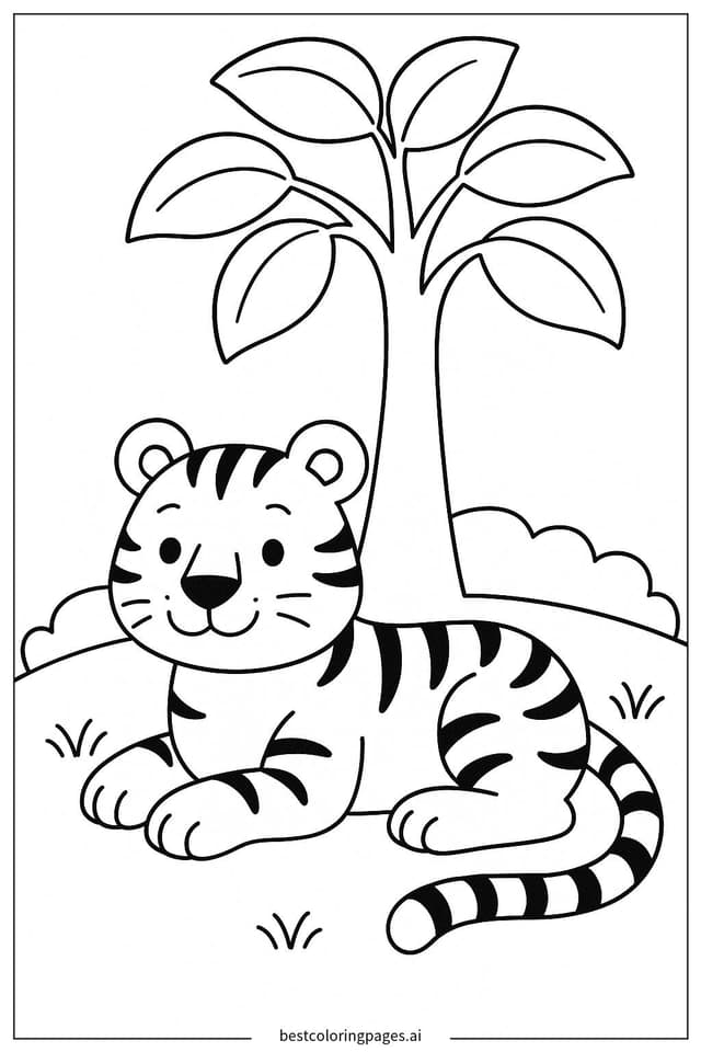 Tiger Relaxing Under a Tree Coloring Pages