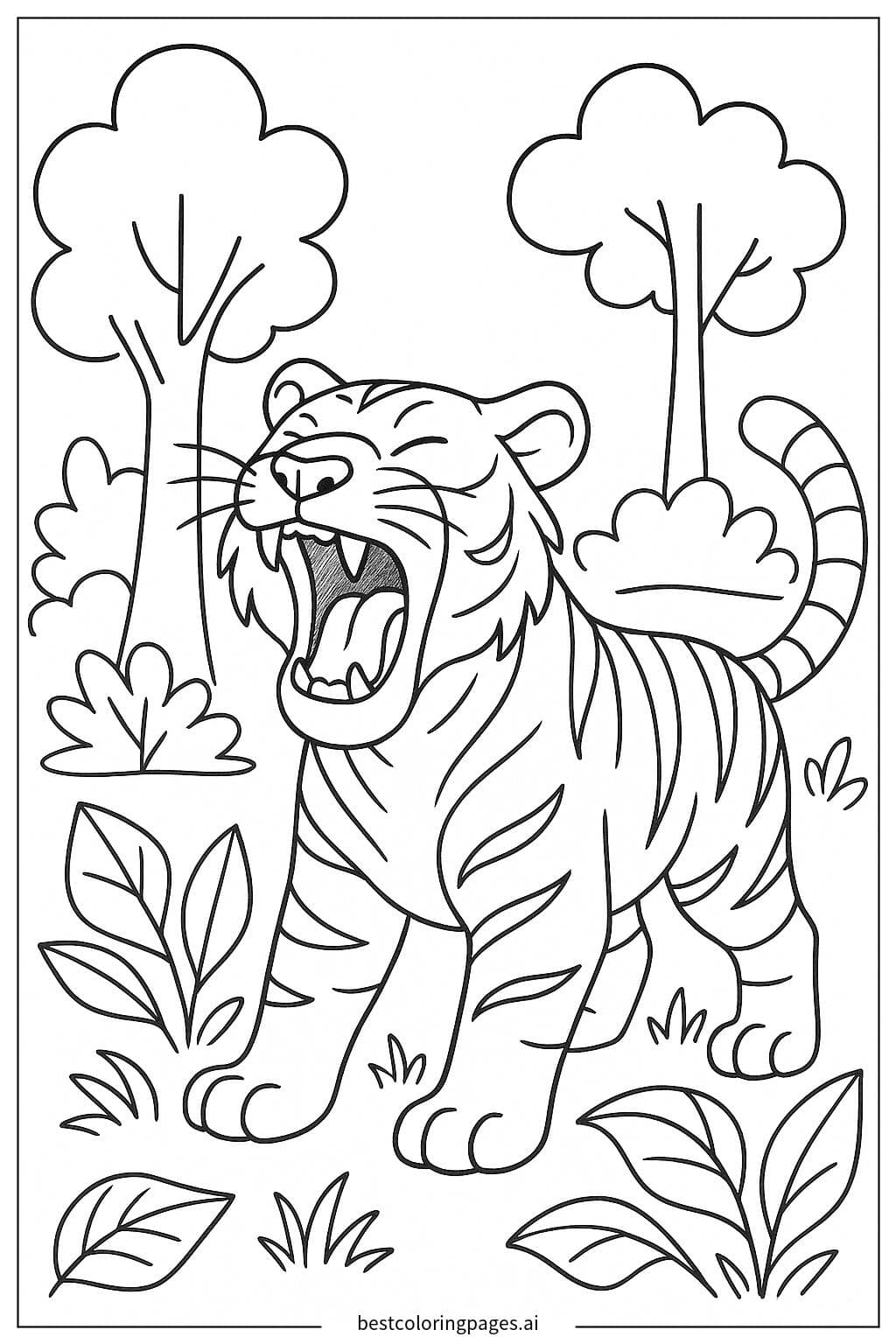 Roaring Tiger in the Forest