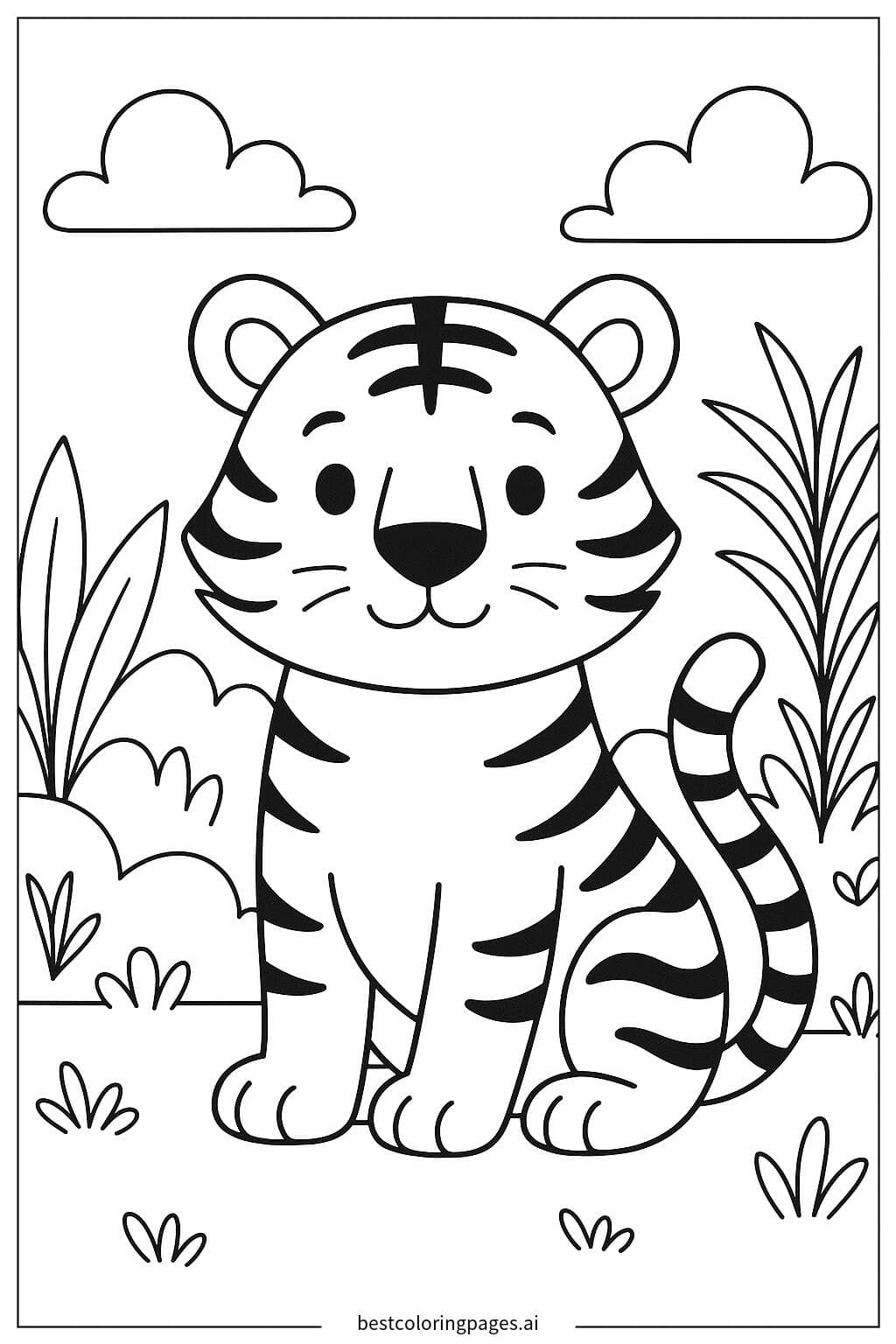 Adorable Tiger Coloring Page with Stripes