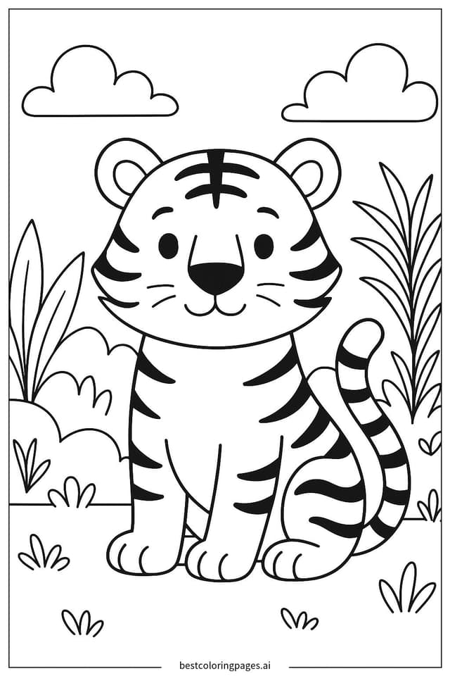 Adorable Tiger Coloring Page with Stripes Coloring Pages