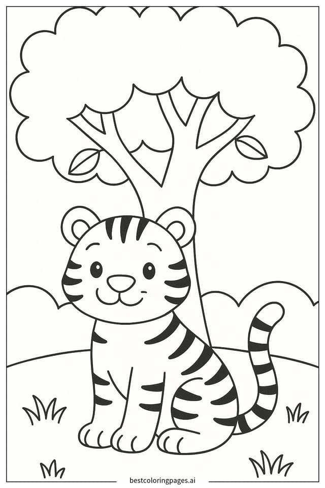 Tiger Relaxing Under a Tree Coloring Pages