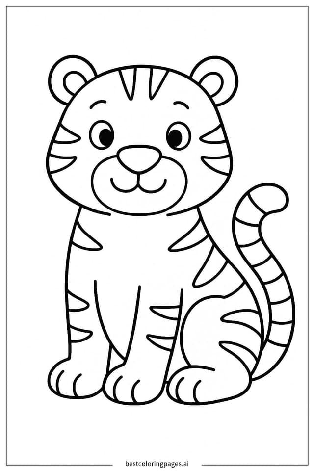 Adorable Tiger with a Curled Tail Coloring Pages