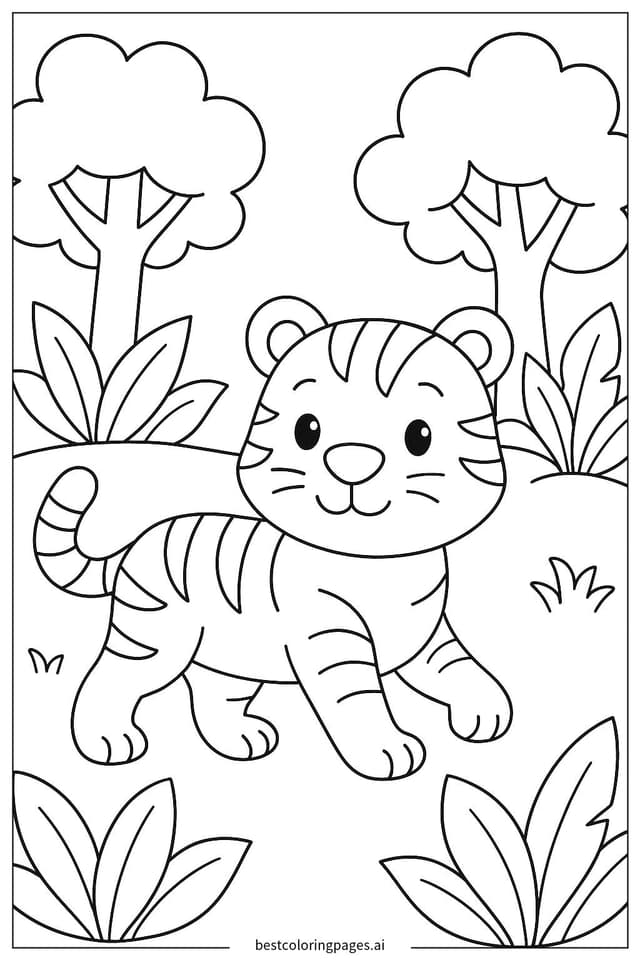 Tiger Strolling Through the Jungle Coloring Pages