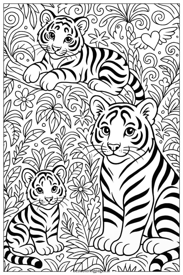 Tiger in einem magischen Dschungel Ausmalbilder