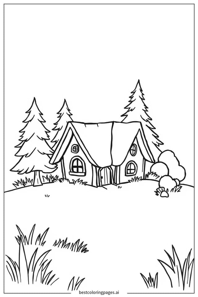 Desenhos de Pequena Cabana na Floresta para Colorir