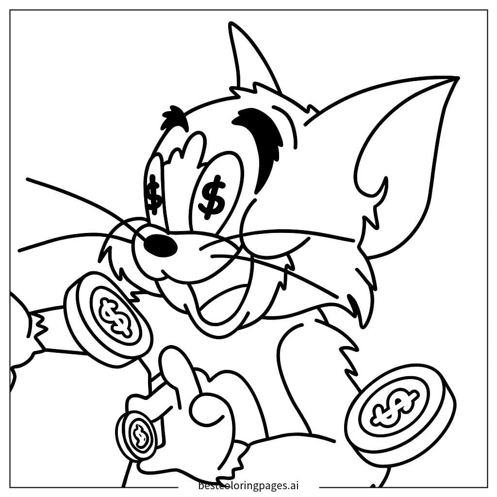Tom Loves Money - A Fun Tom and Jerry Coloring Page
