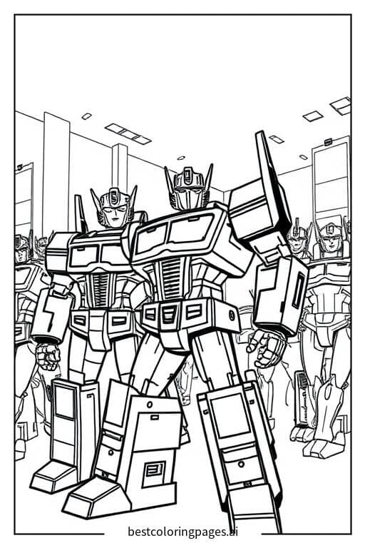 Transformers at a Superhero Convention Coloring Page