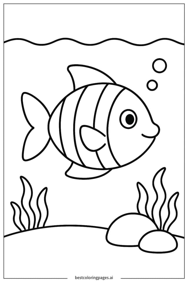 Solitary Tropical Fish Coloring Page