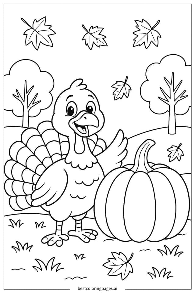 Truthahn und Kürbis auf einem Herbstfeld Ausmalbilder