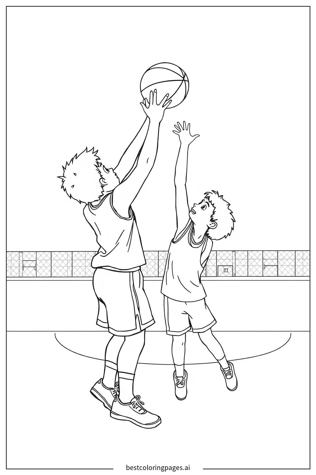 Basketball Showdown: Two Players Competing for the Ball Coloring Page