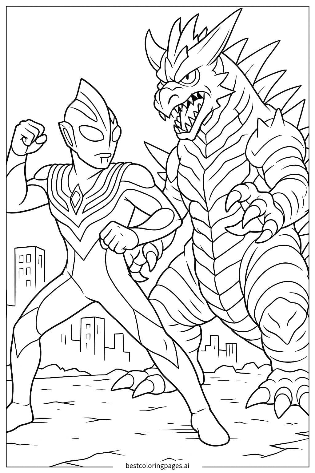 ウルトラマンティガ 対 怪獣の戦い のぬりえ