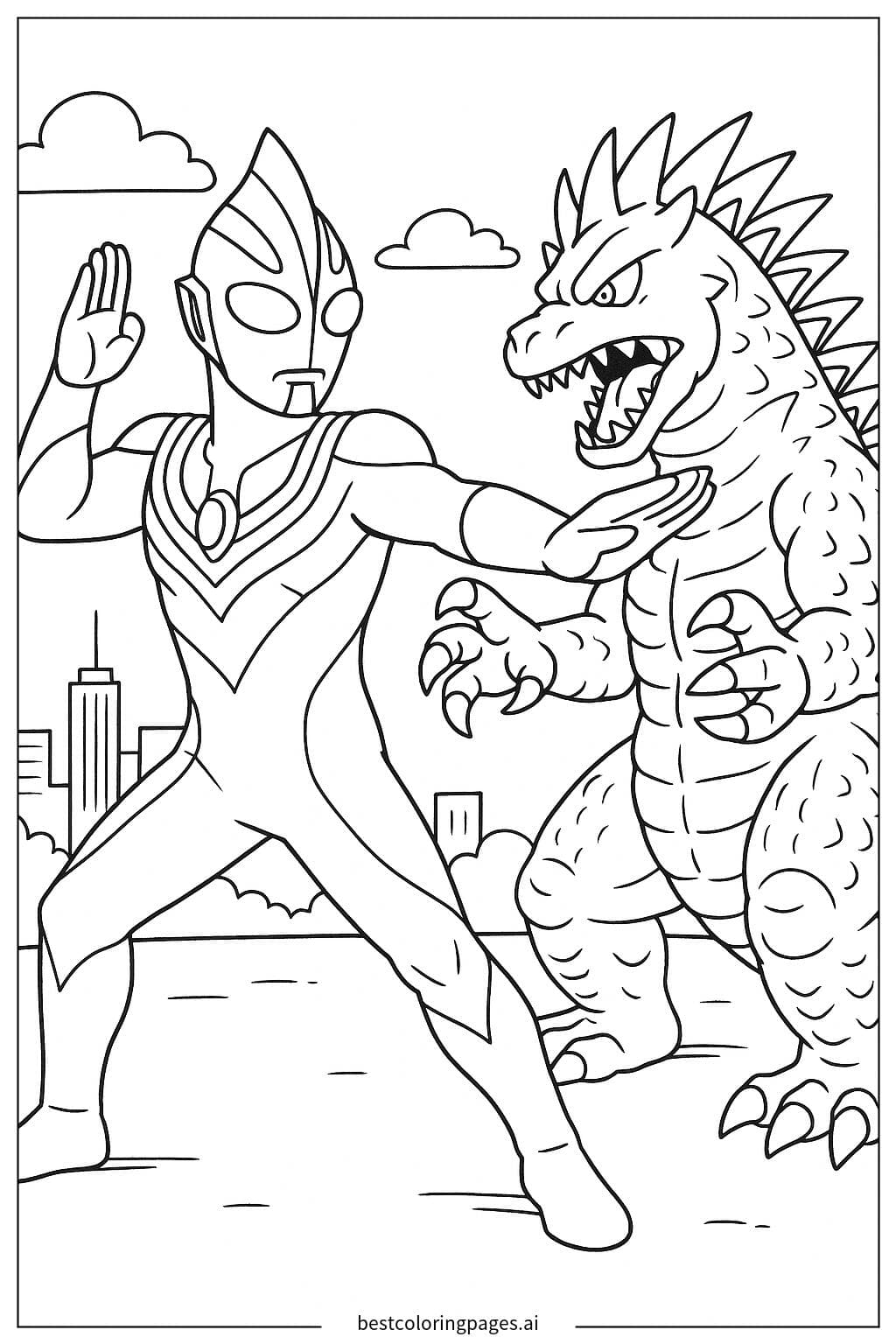 Ultraman Tiga luchando contra un monstruo