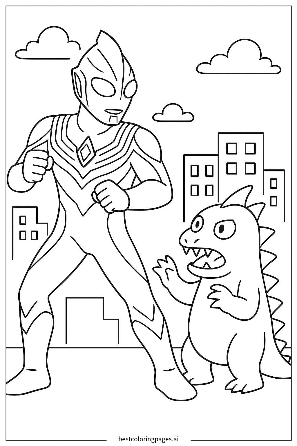 Ultraman Tiga Battling a Monster