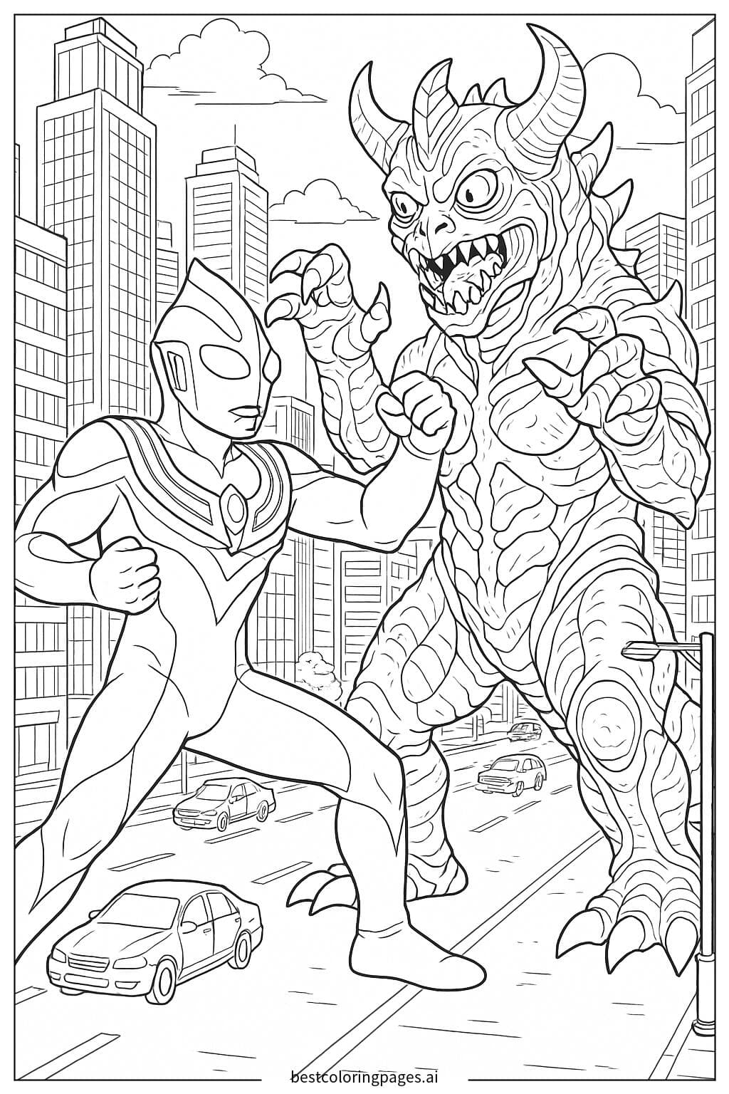 อุลตร้าแมนทีก้าเผชิญหน้ากับเอเลี่ยนในเมือง