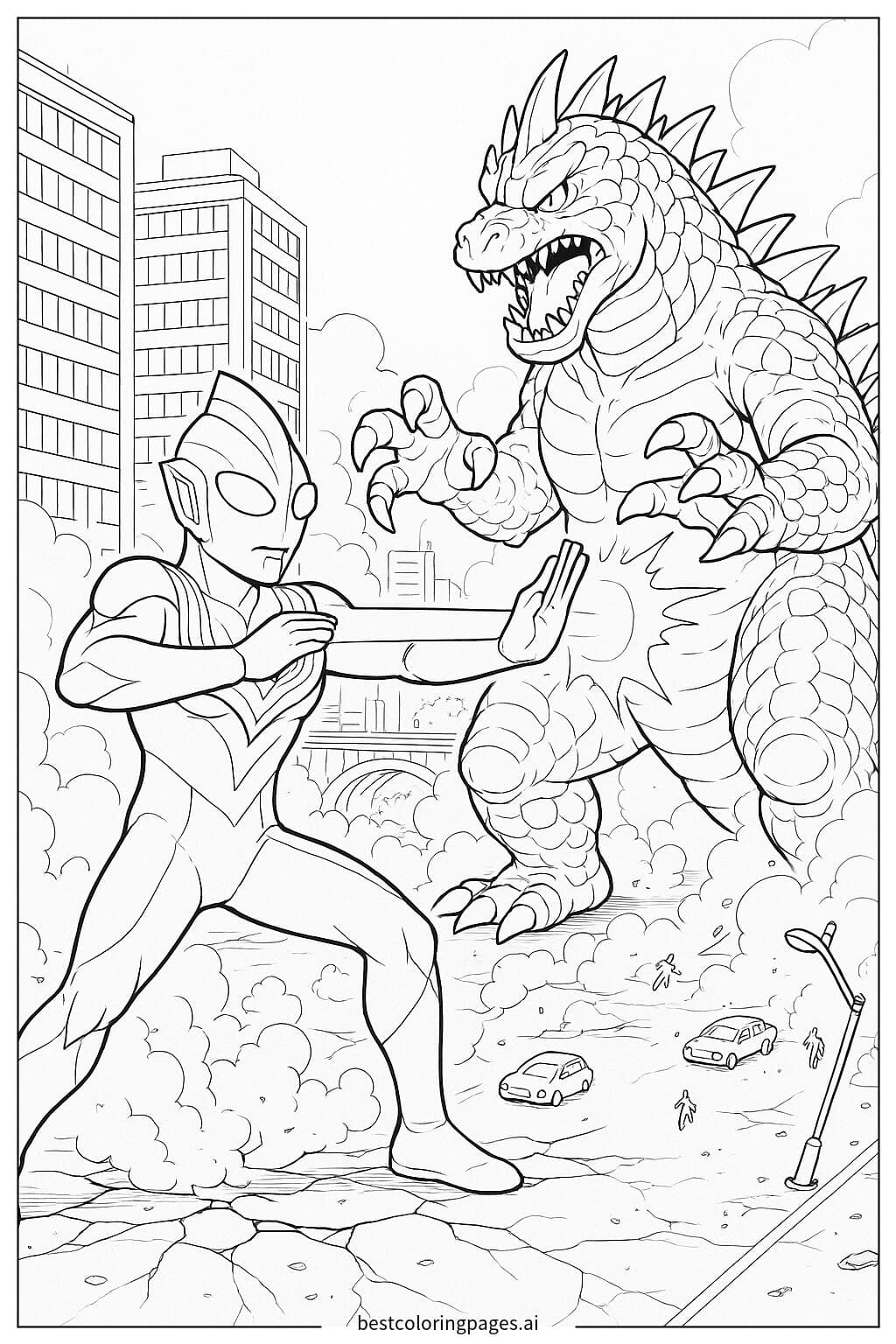 Ultraman Tiga vs Kaiju in the City