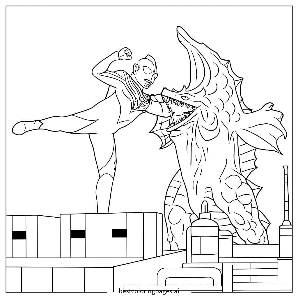 Ultraman Tiga Battles the Monster