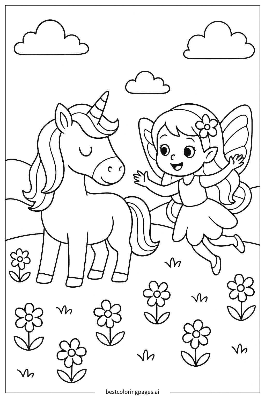 Unicorn and Fairy in a Magical Meadow