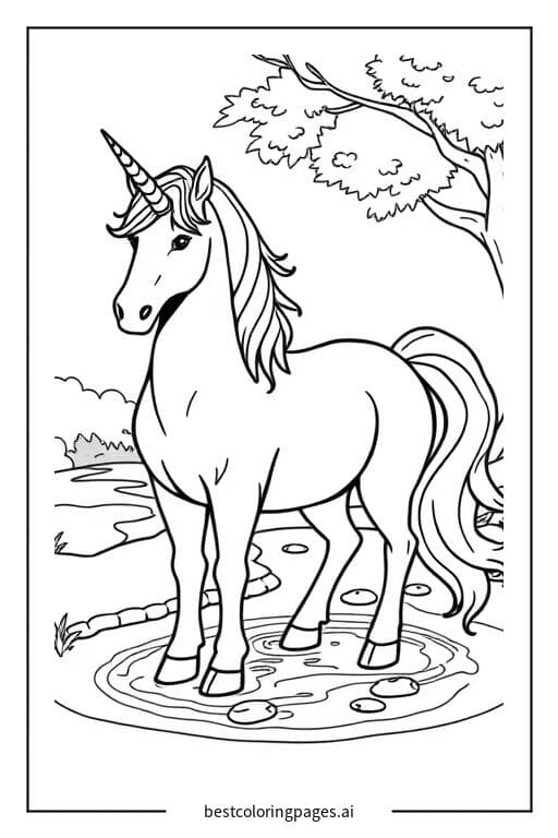 Magical Unicorn by a Tranquil Stream