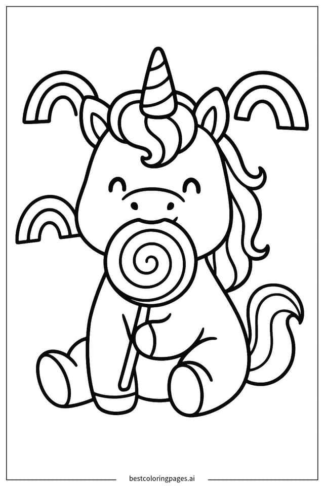 Gambar Mewarnai Unicorn Makan Permen Pelangi
