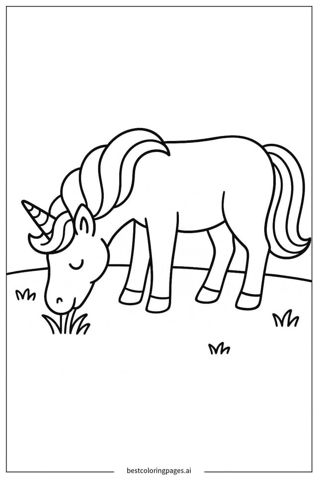 Gambar Mewarnai Unicorn Makan Rumput