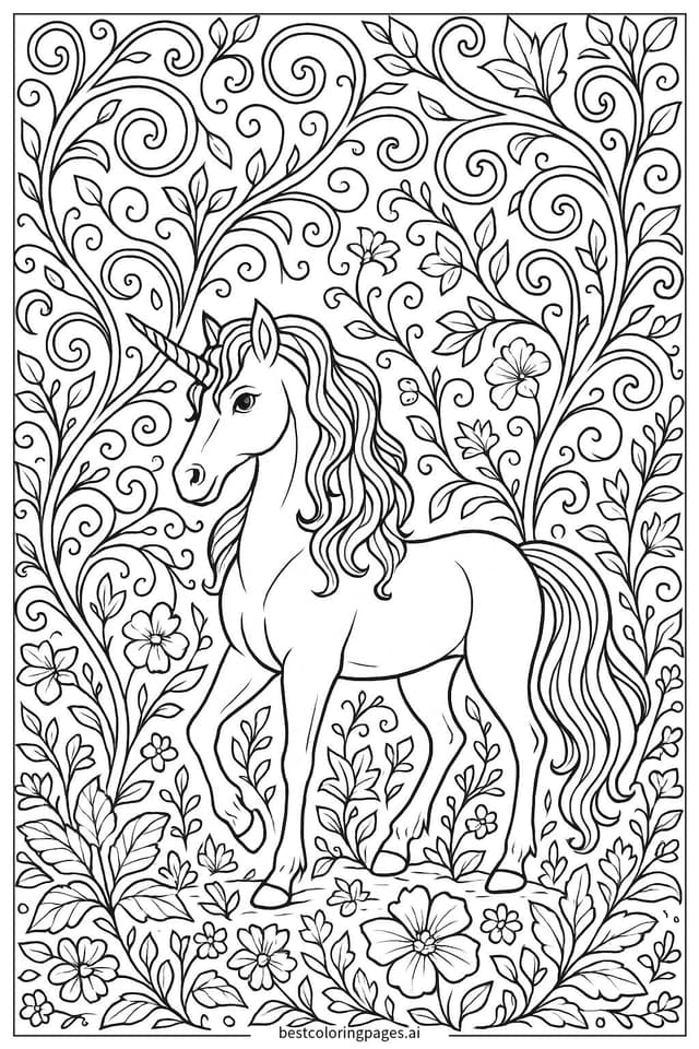Gambar Mewarnai Unicorn di Hutan Ajaib