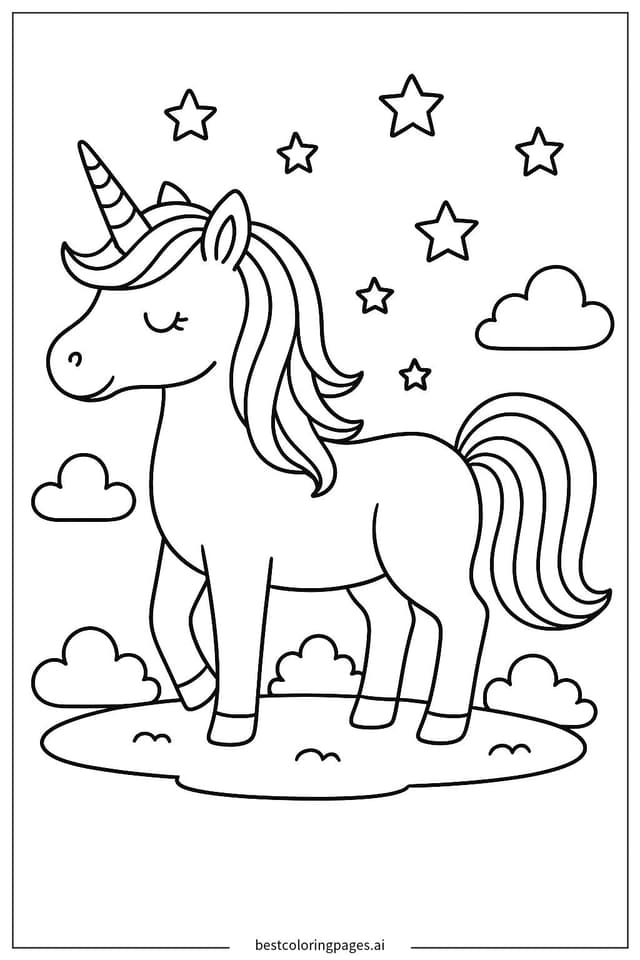 Gambar Mewarnai Garis Sederhana Unicorn
