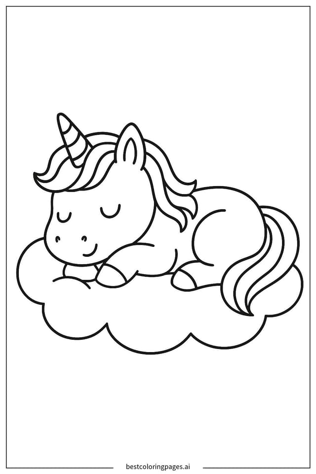 Gambar Mewarnai Unicorn Sedang Tidur
