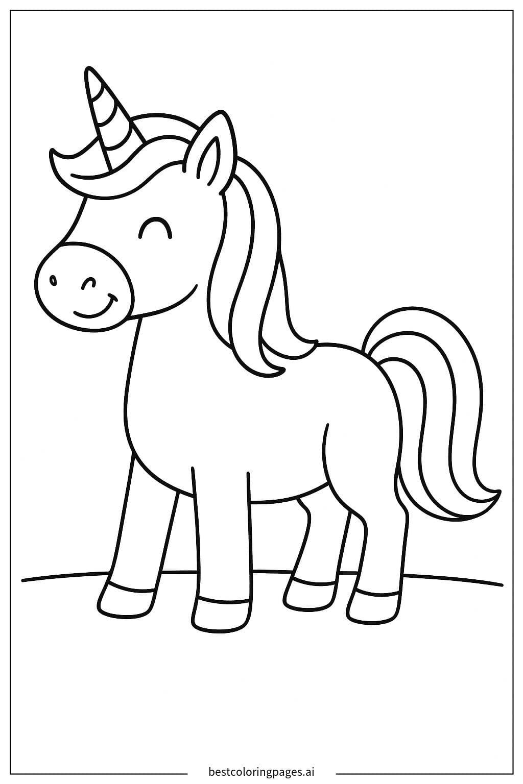 Smiling Unicorn Coloring Page