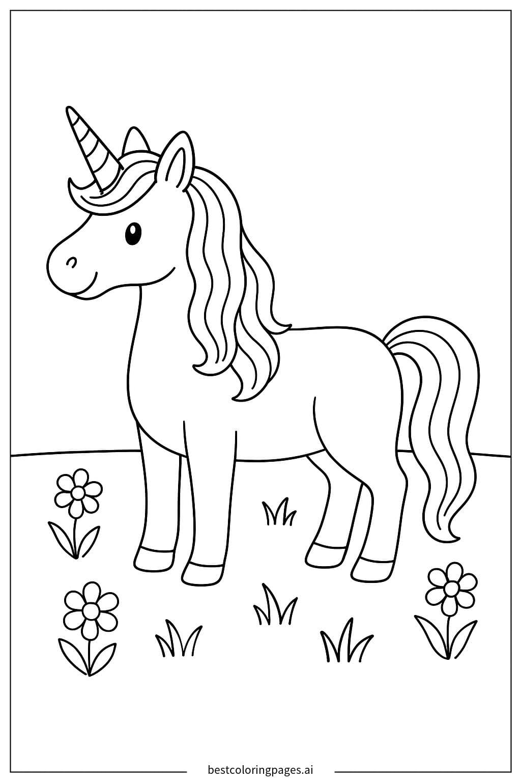 Majestic Unicorn in a Flower Meadow