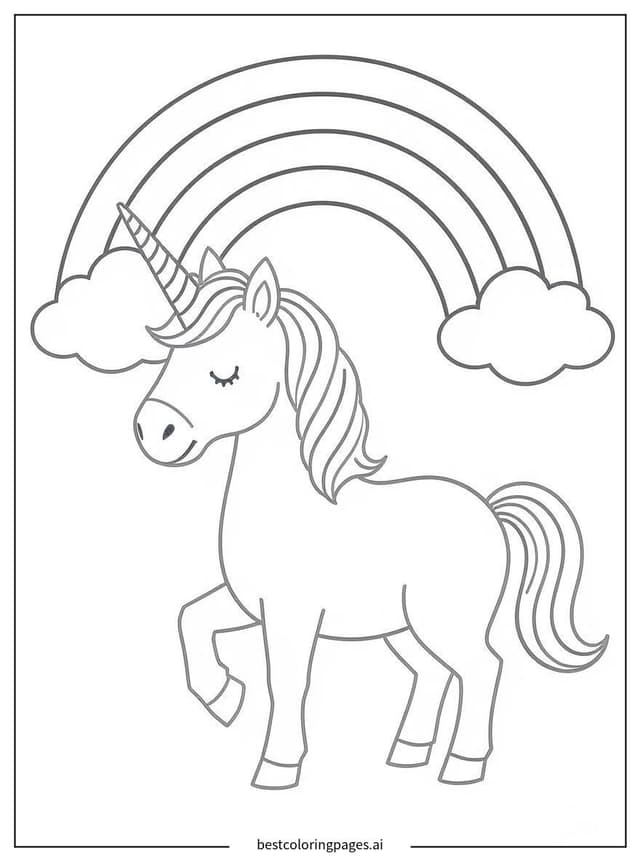 Gambar Mewarnai Unicorn dengan Pelangi Sederhana