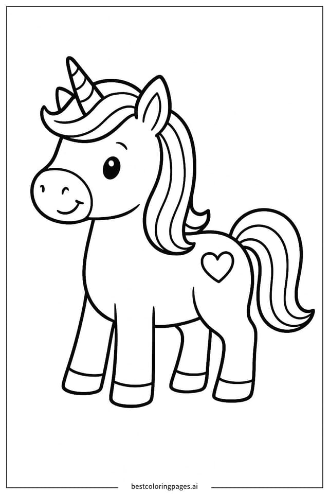 Gambar Mewarnai Unicorn dengan Tanda Hati